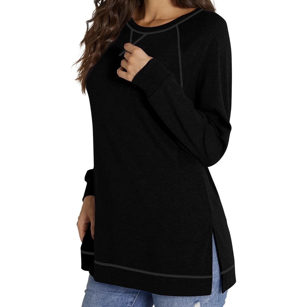 NILOUFO Womens Long Sleeve T Shirts‎ Casual Blouses Trendy Tops Side Split Sz S